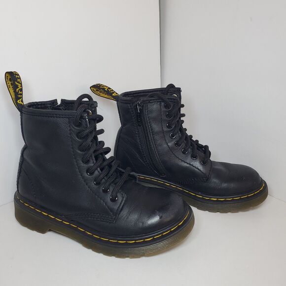 Dr. Martens Girls/Kids Black Leather Lace-Up Ankle Combat Boots Size 12 Zip Side - Picture 6 of 12